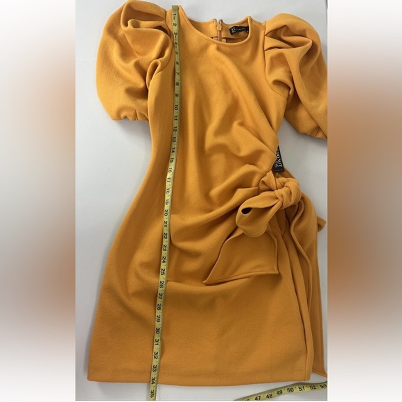 NWT New York & Company Yellow Sheath Dress Size Small Puff Sleeve Bow Detail - Picture 2 of 11